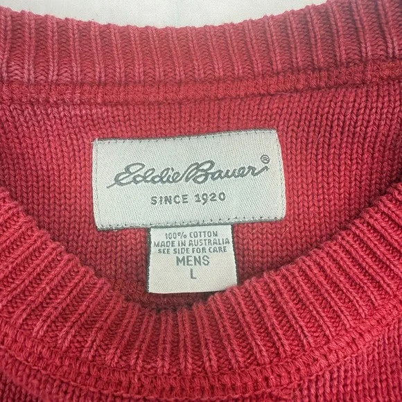 Eddie Bauer Sweater Mens Large Red Tight Knit Ribbed Hem Raglan Sleeve Pullover - Picture 5 of 8